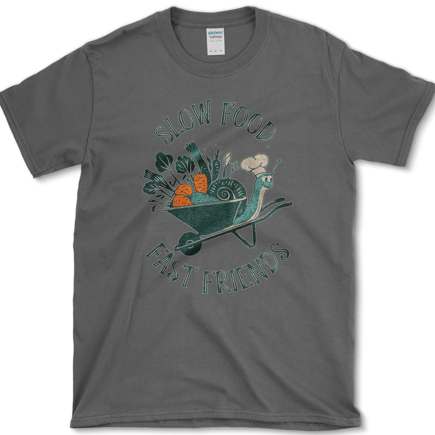 Slow Food Fast Friends T-Shirt Dark Heather / S Essential Tees