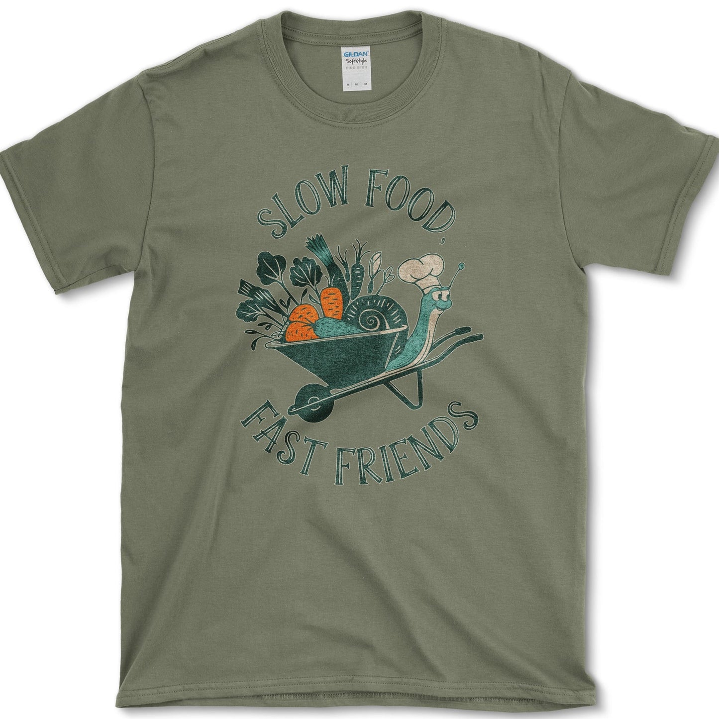 Slow Food Fast Friends T-Shirt Military Green / S Essential Tees