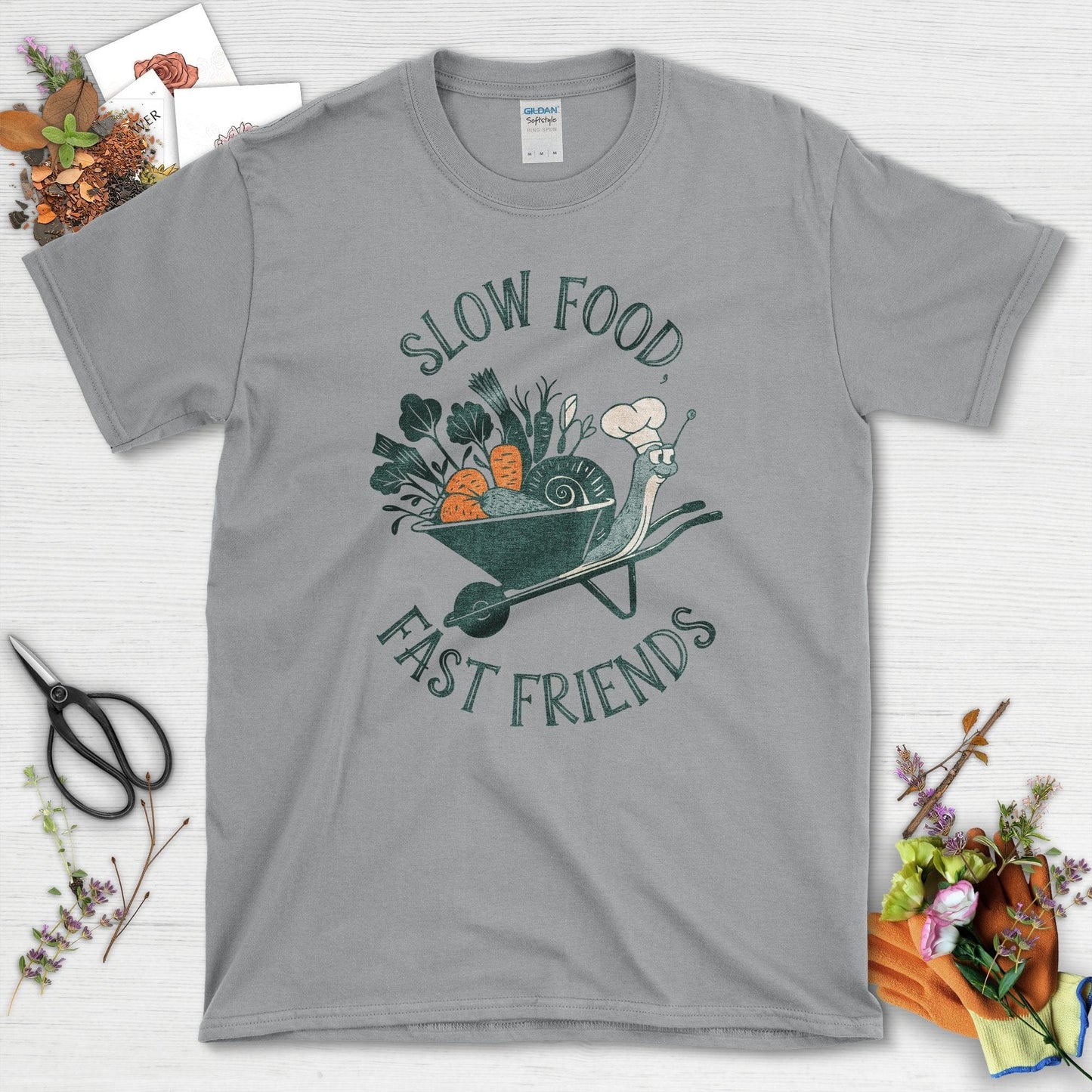 Slow Food Fast Friends T-Shirt T-Shirts / S / Sport Grey Physical Item