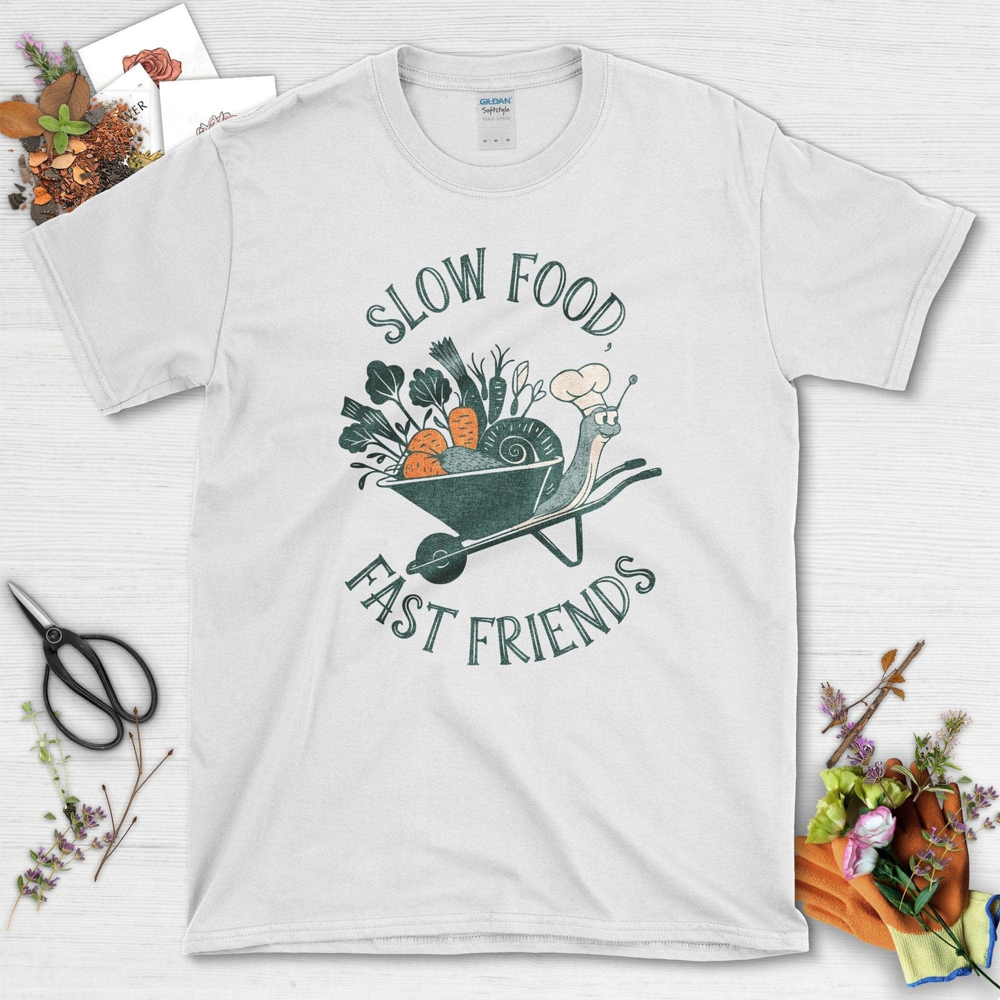 Slow Food Fast Friends T-Shirt T-Shirts / S / White Physical Item