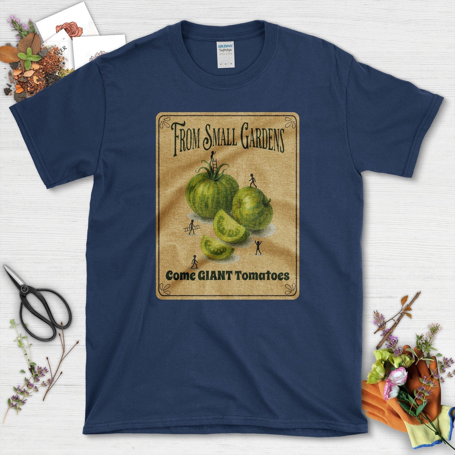 Small Gardens, Giant Tomatoes T-Shirt T-Shirts / S / Navy Physical Item