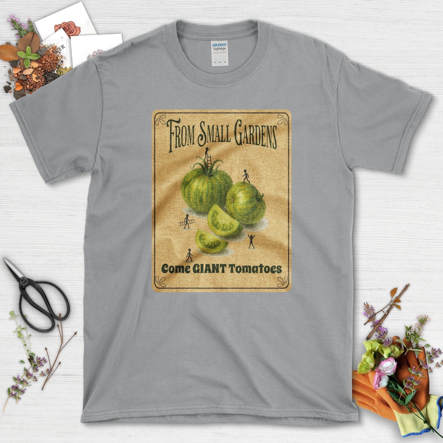 Small Gardens, Giant Tomatoes T-Shirt T-Shirts / S / Sport Grey Physical Item