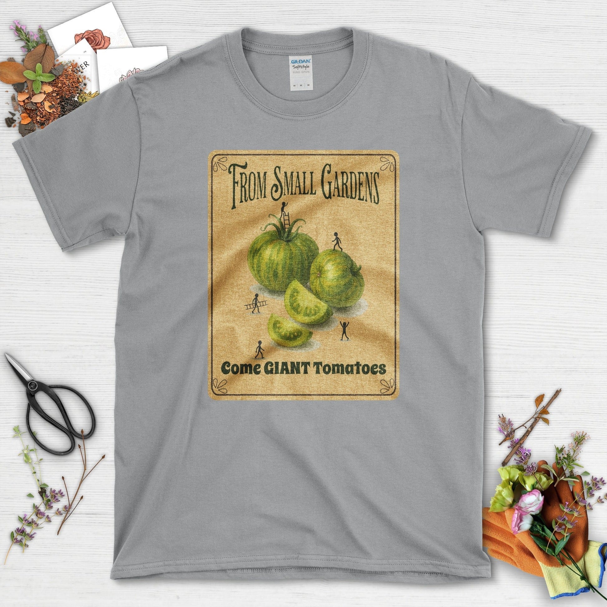 Small Gardens, Giant Tomatoes T-Shirt T-Shirts / S / Sport Grey Physical Item