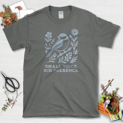 Small Voice Big Presence T-Shirt Charcoal / S Physical Item