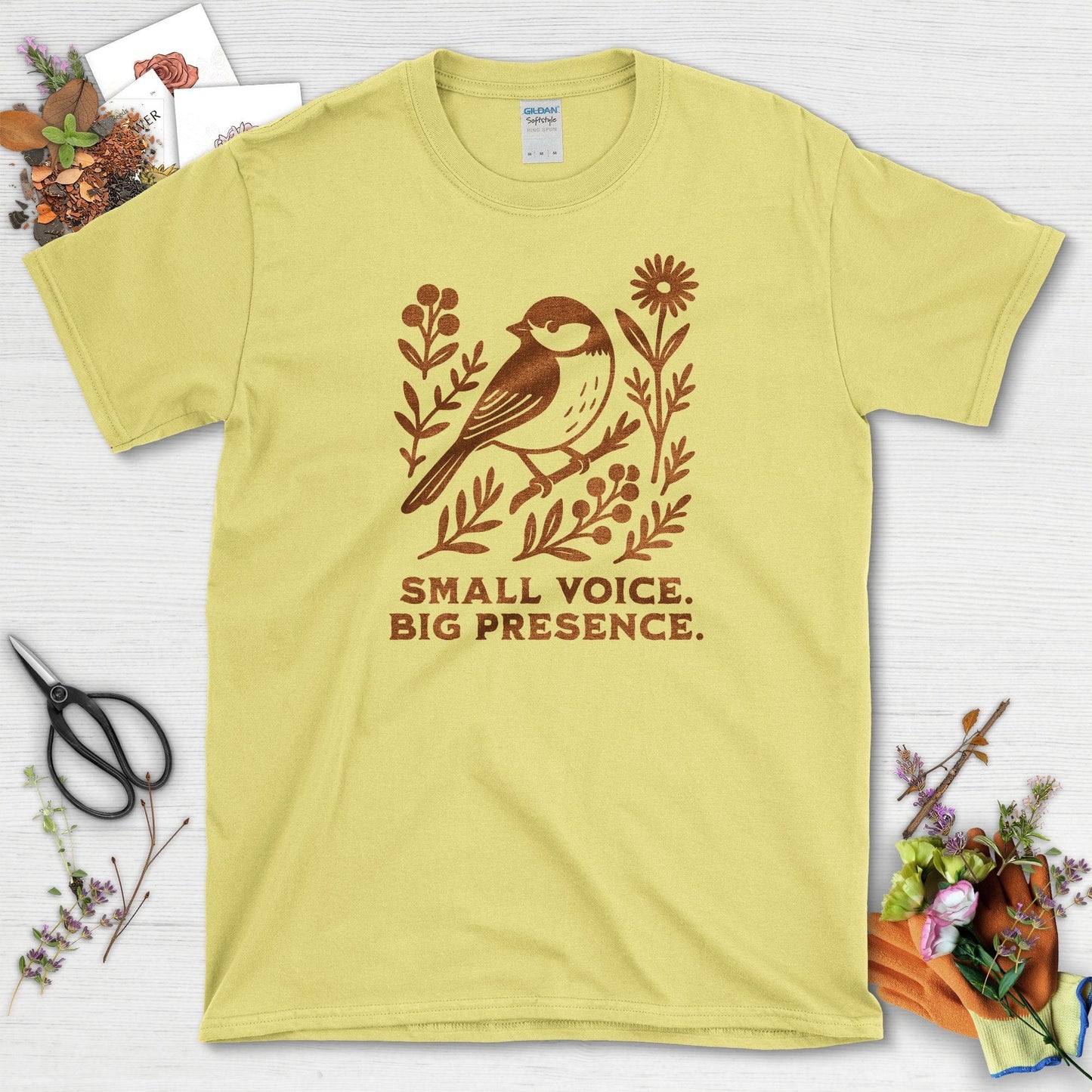 Small Voice Big Presence T-Shirt Cornsilk / S Physical Item