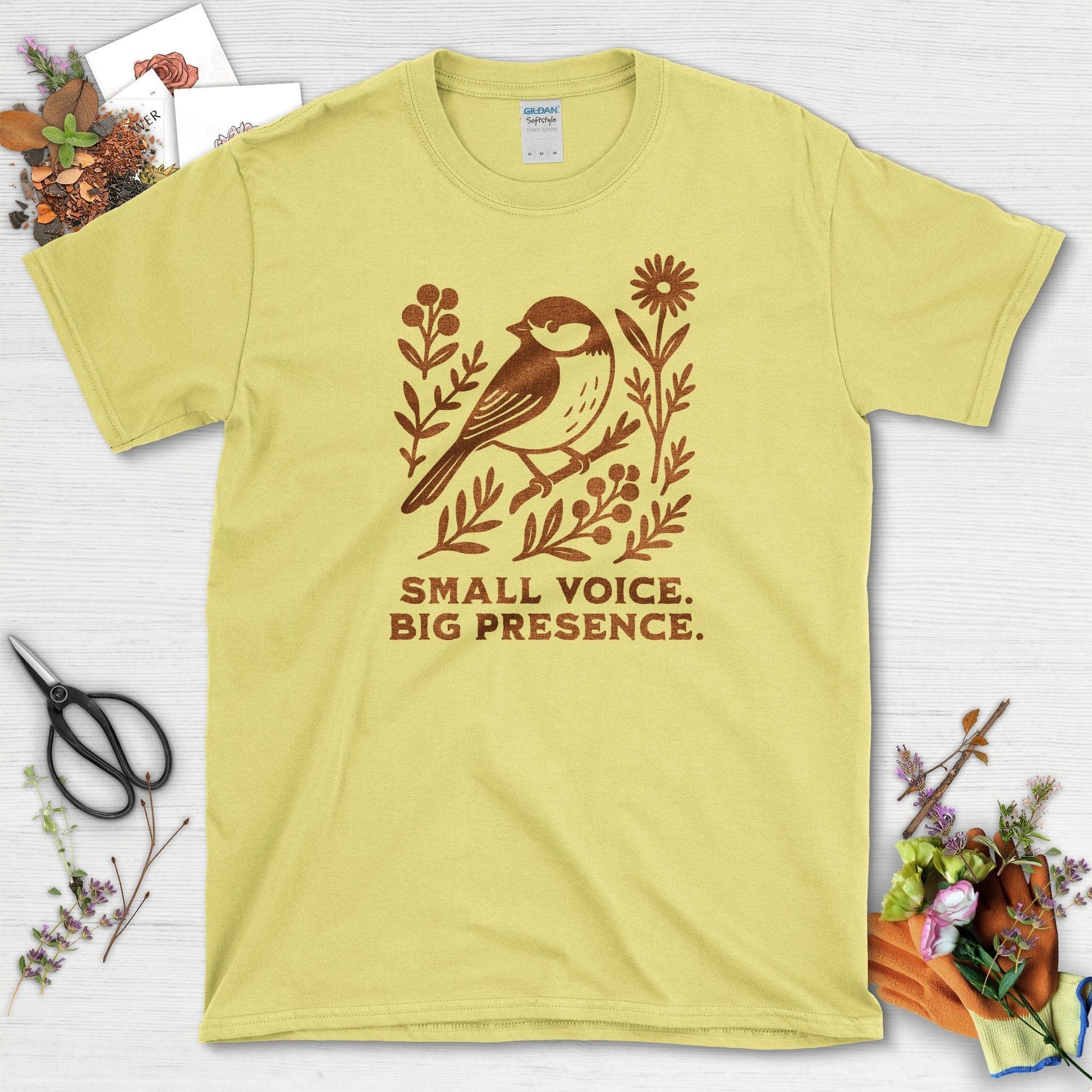Small Voice Big Presence T-Shirt Cornsilk / S Physical Item