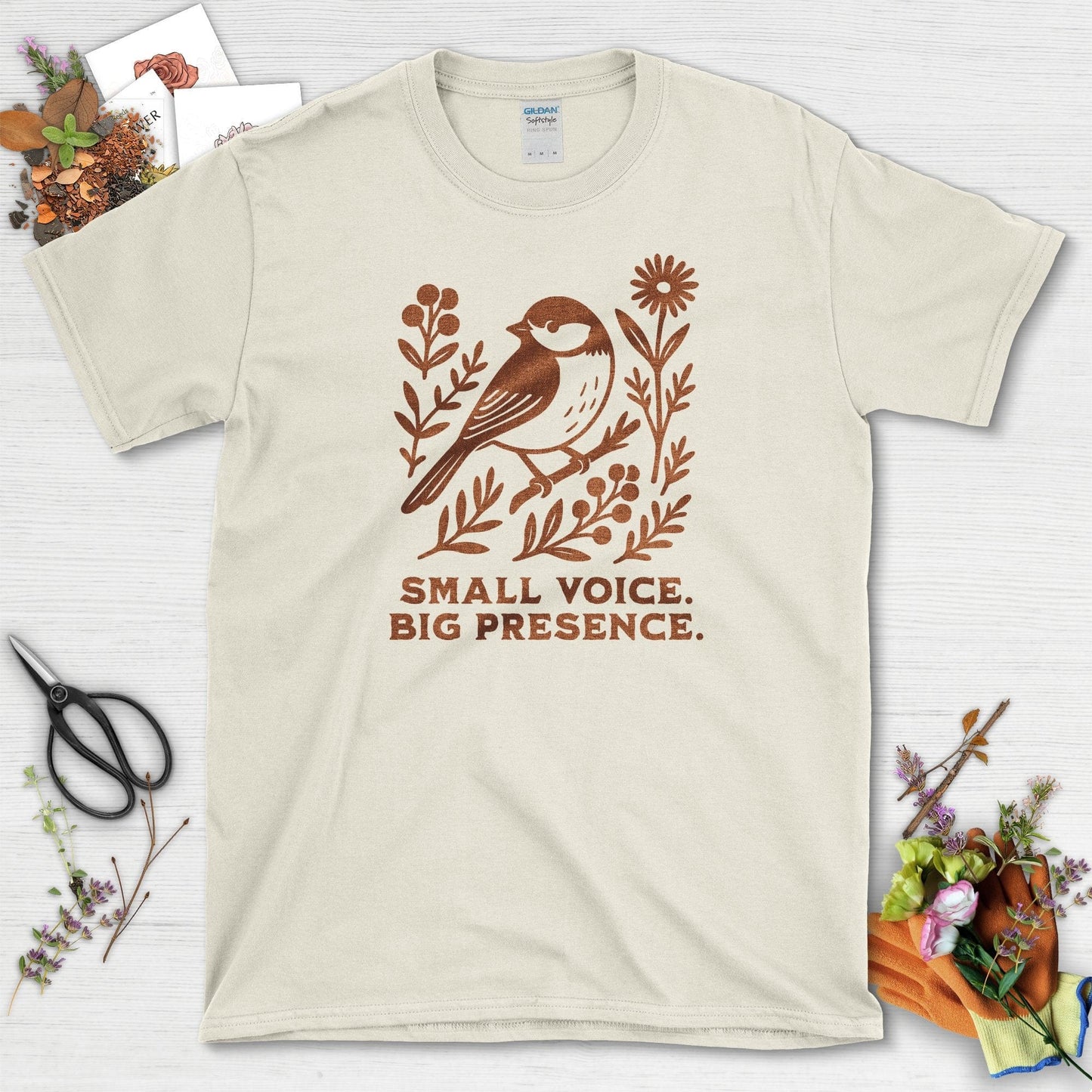 Small Voice Big Presence T-Shirt Natural / S Physical Item