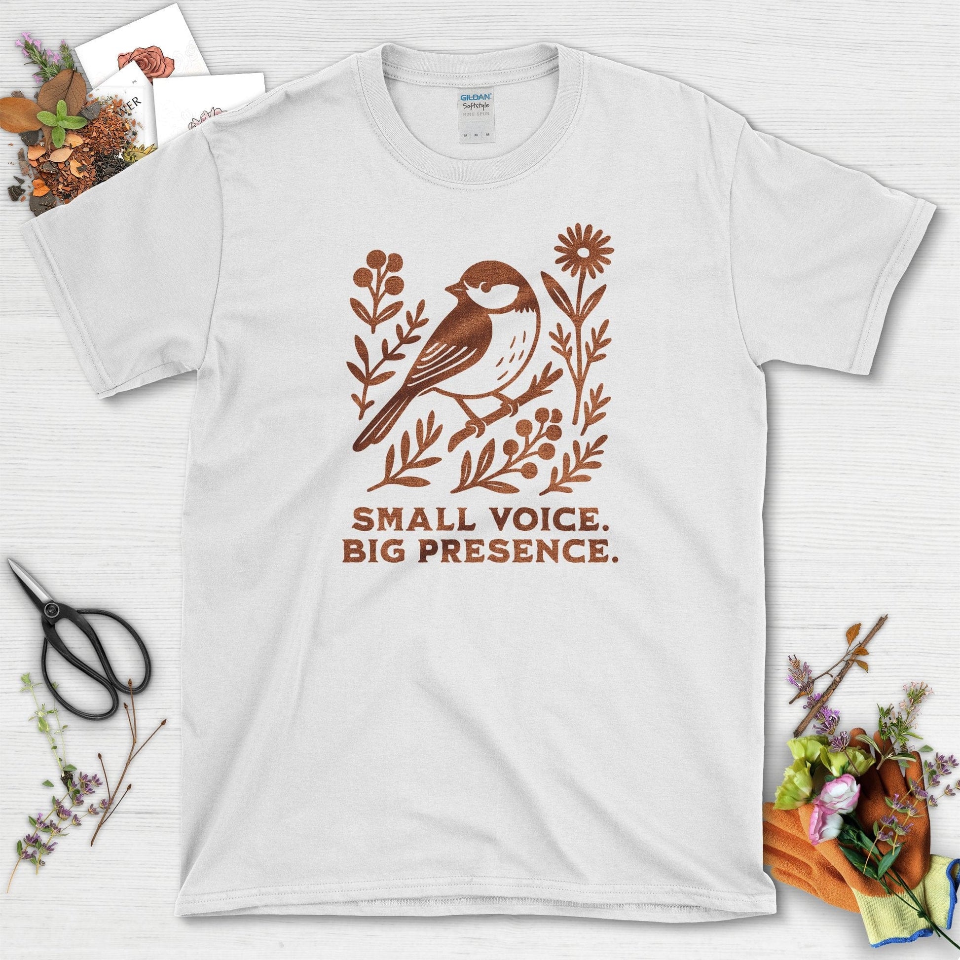 Small Voice Big Presence T-Shirt White / S Physical Item