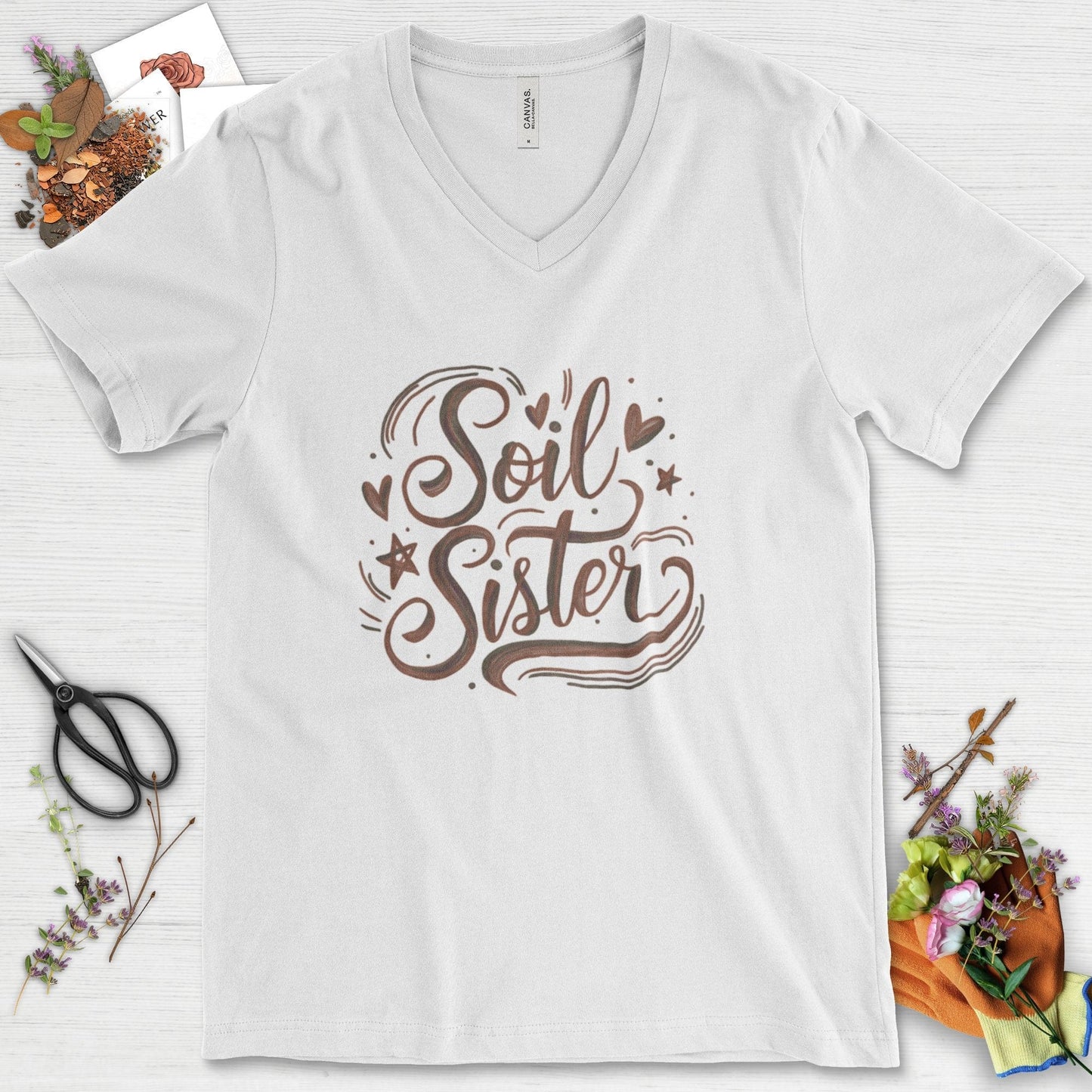 Soil Sister Garden V-Neck White / S T-Shirt