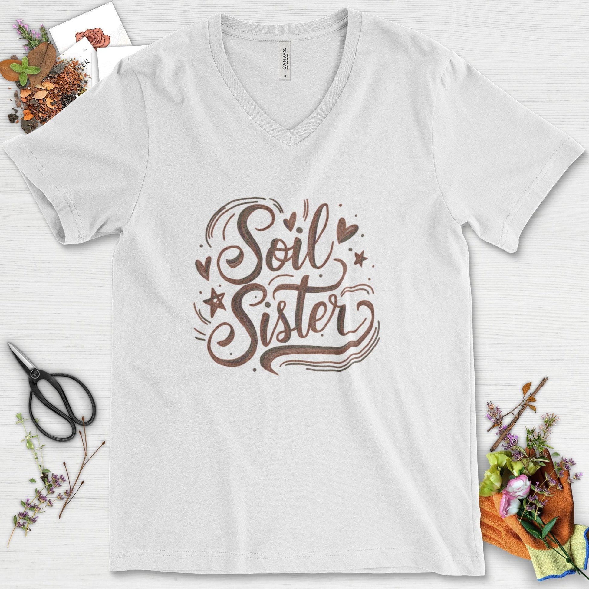 Soil Sister Garden V-Neck White / S T-Shirt