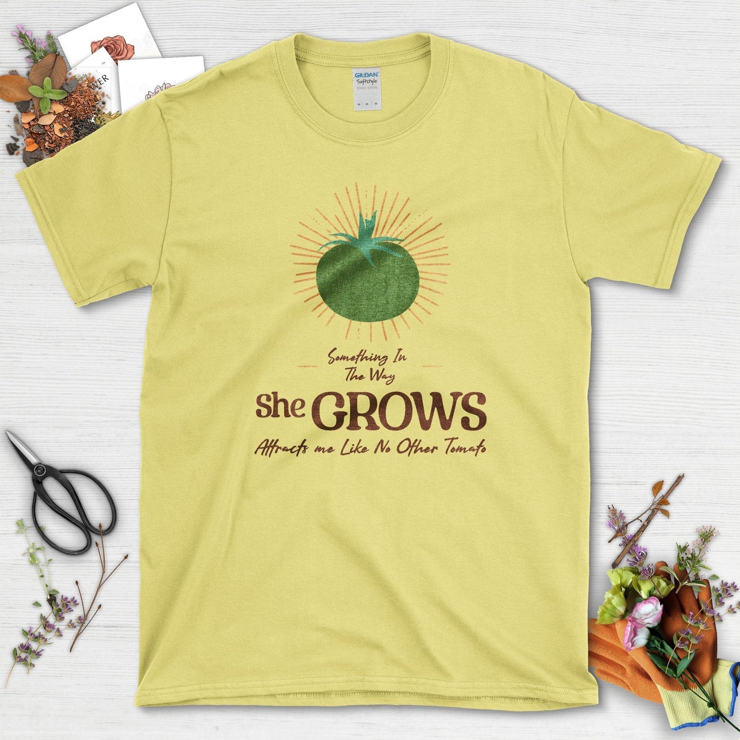Something in the Way She Grows Tomato T-Shirt Cornsilk / S Physical Item