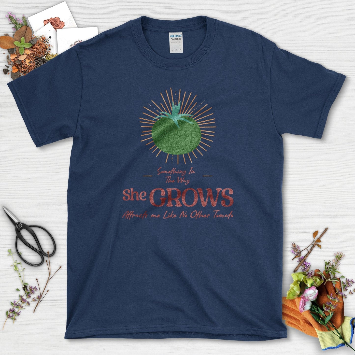 Something in the Way She Grows Tomato T-Shirt Navy / S Physical Item