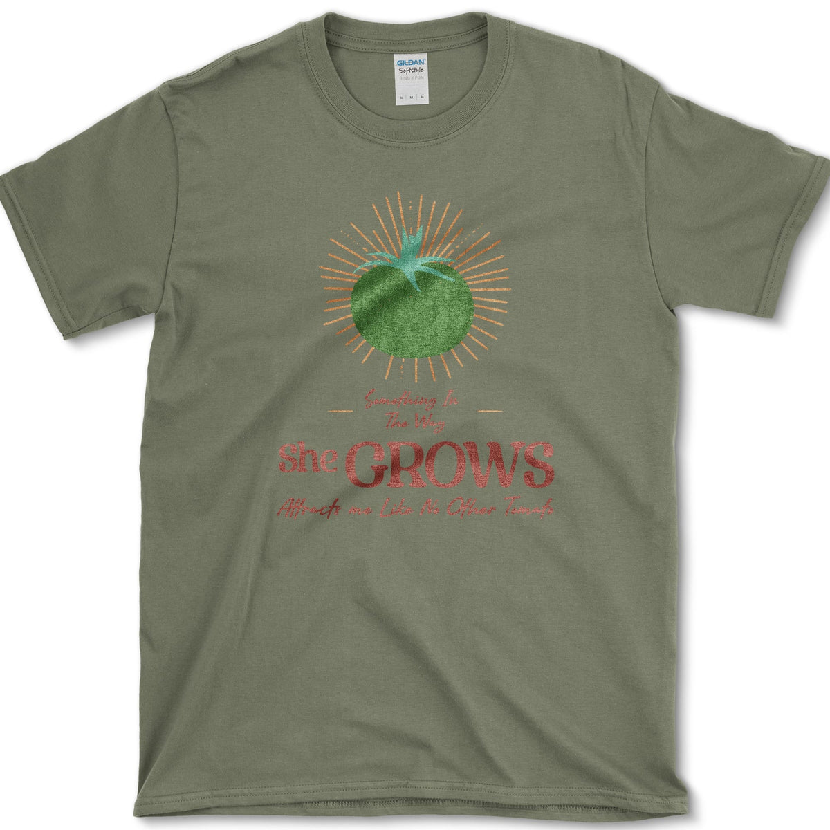 Something in the Way She Grows Tomato T-Shirt S / Military Green Essential Tees