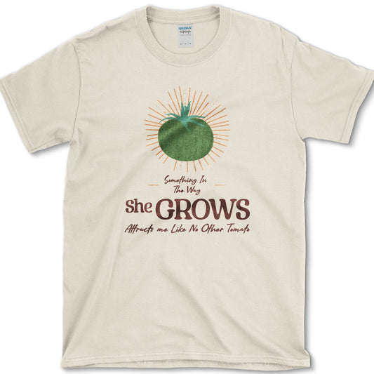Something in the Way She Grows Tomato T-Shirt S / Natural Essential Tees