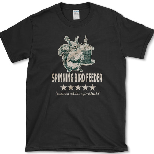 Spinning Bird Feeder Squirrel T-Shirt Black / S Essential Tees