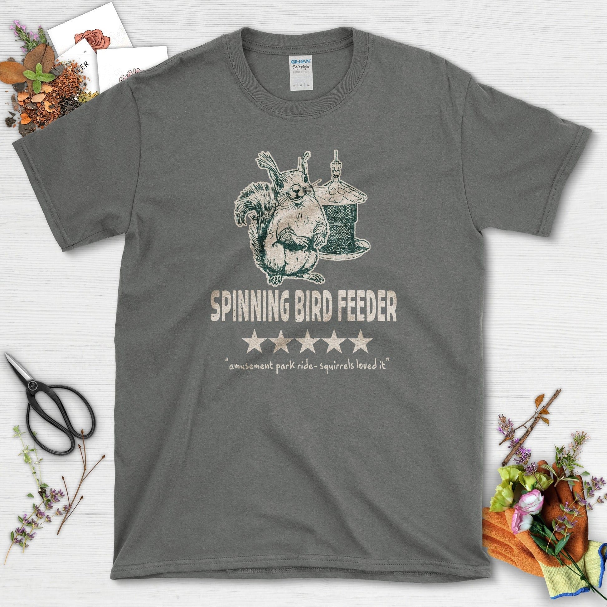 Spinning Bird Feeder Squirrel T-Shirt Charcoal / S T-Shirt