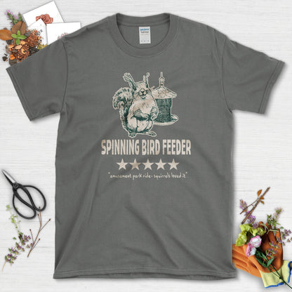 Spinning Bird Feeder Squirrel T-Shirt Charcoal / S T-Shirt