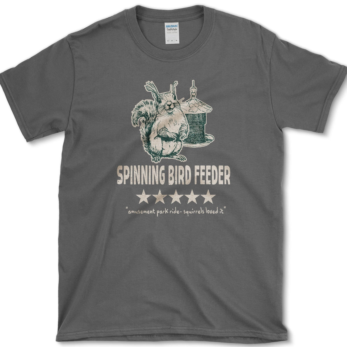 Spinning Bird Feeder Squirrel T-Shirt Dark Heather / S Essential Tees
