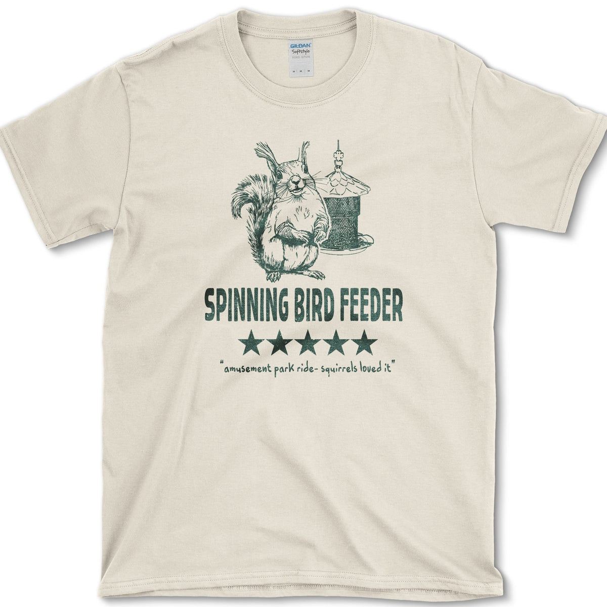 Spinning Bird Feeder Squirrel T-Shirt Natural / S Essential Tees