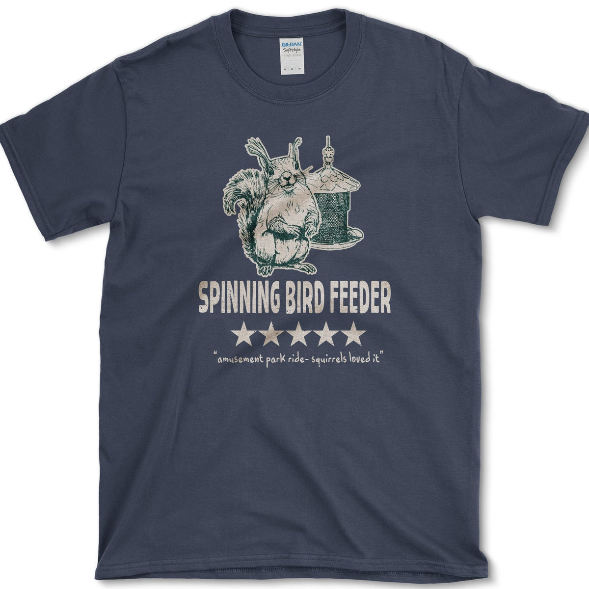 Spinning Bird Feeder Squirrel T-Shirt Navy / S Essential Tees
