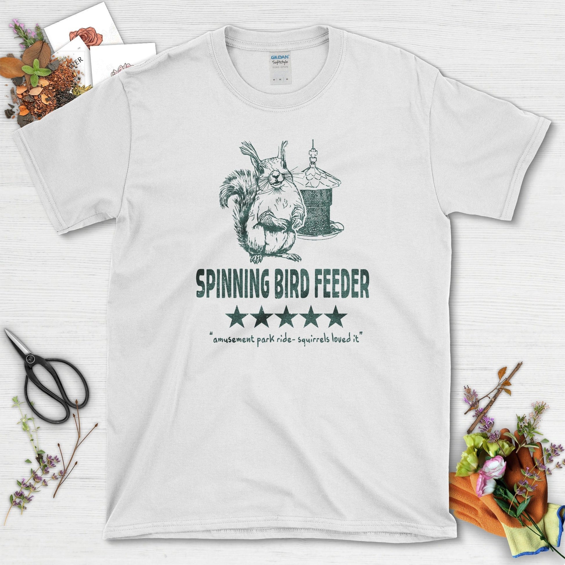 Spinning Bird Feeder Squirrel T-Shirt White / S T-Shirt