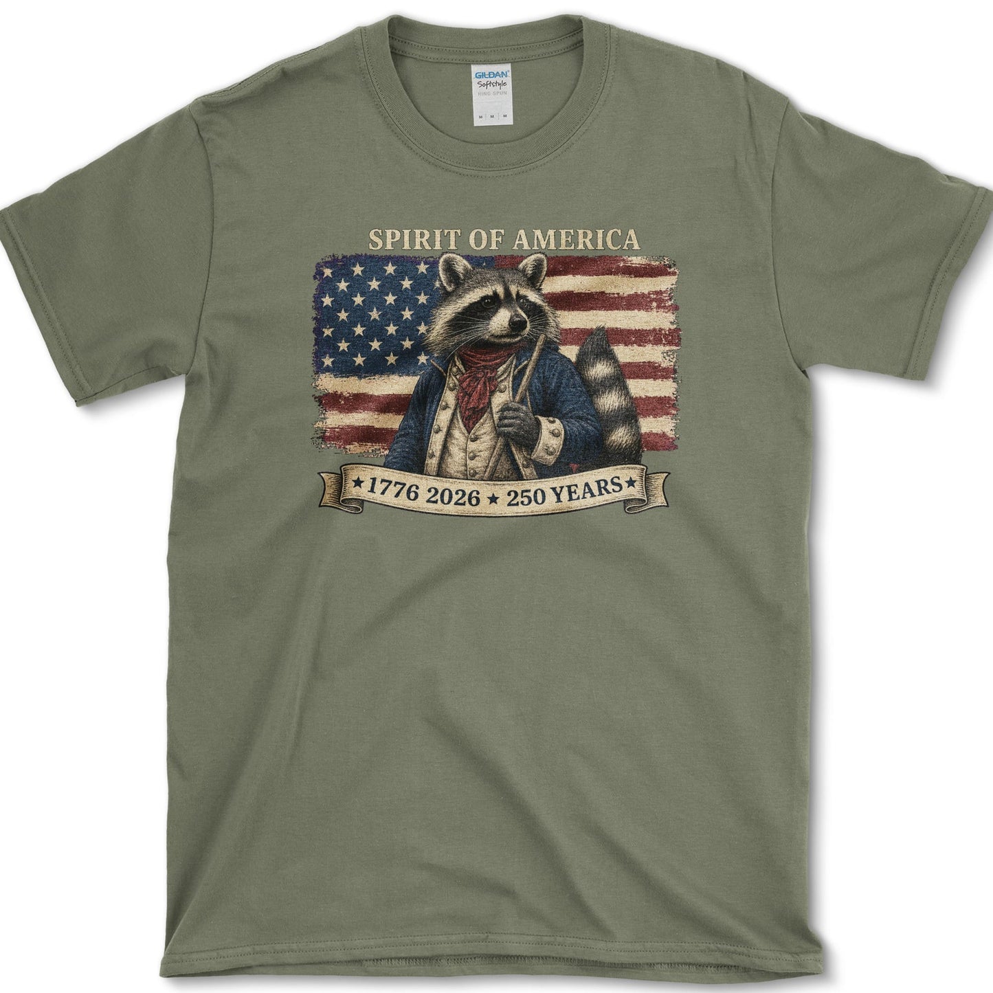 Spirit Of America Raccoon T-Shirt S / Military Green Essential Tees