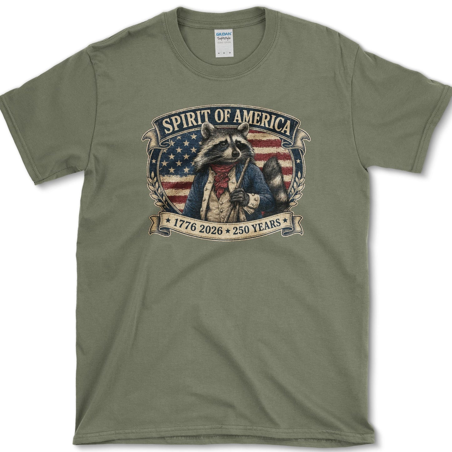 Spirit Of America Raccoon T-Shirt S / Military Green Essential Tees