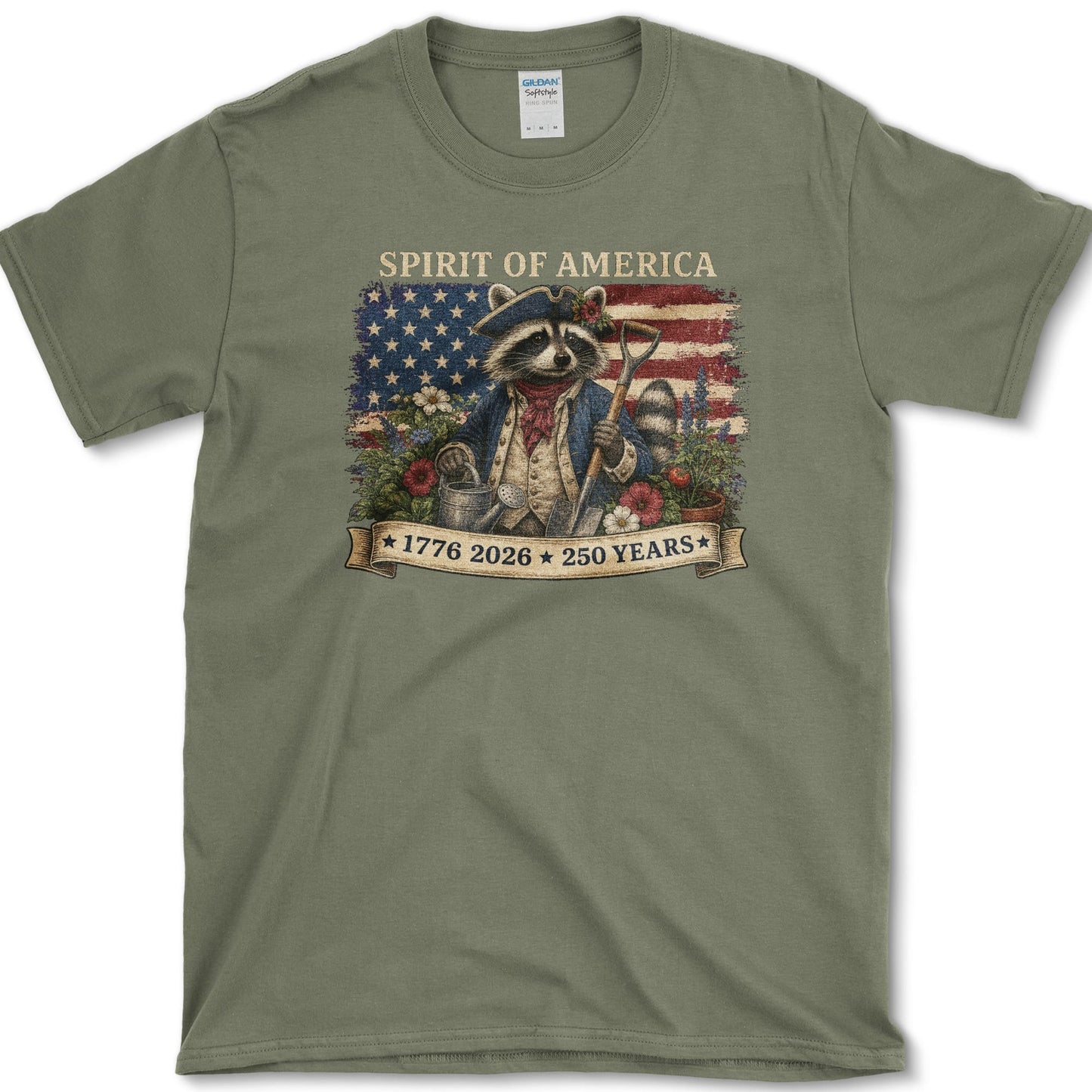 Spirit Of America Raccoon T-Shirt S / Military Green Essential Tees