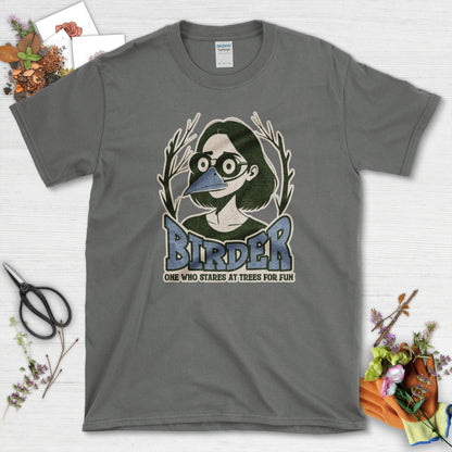 Stares Trees Bird Lover T-Shirt Charcoal / S Physical Item