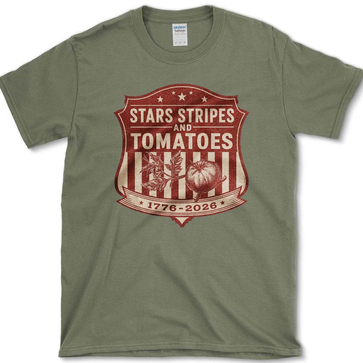 Stars Stripes Tomatoes T-Shirt S / Military Green Essential Tees