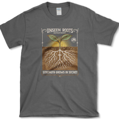 Strength Grows in Secret T-Shirt Essential Tees / S / Dark Heather Physical Item