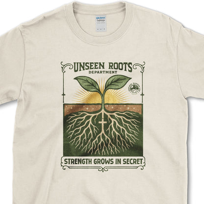 Strength Grows in Secret T-Shirt Essential Tees / S / Natural Physical Item