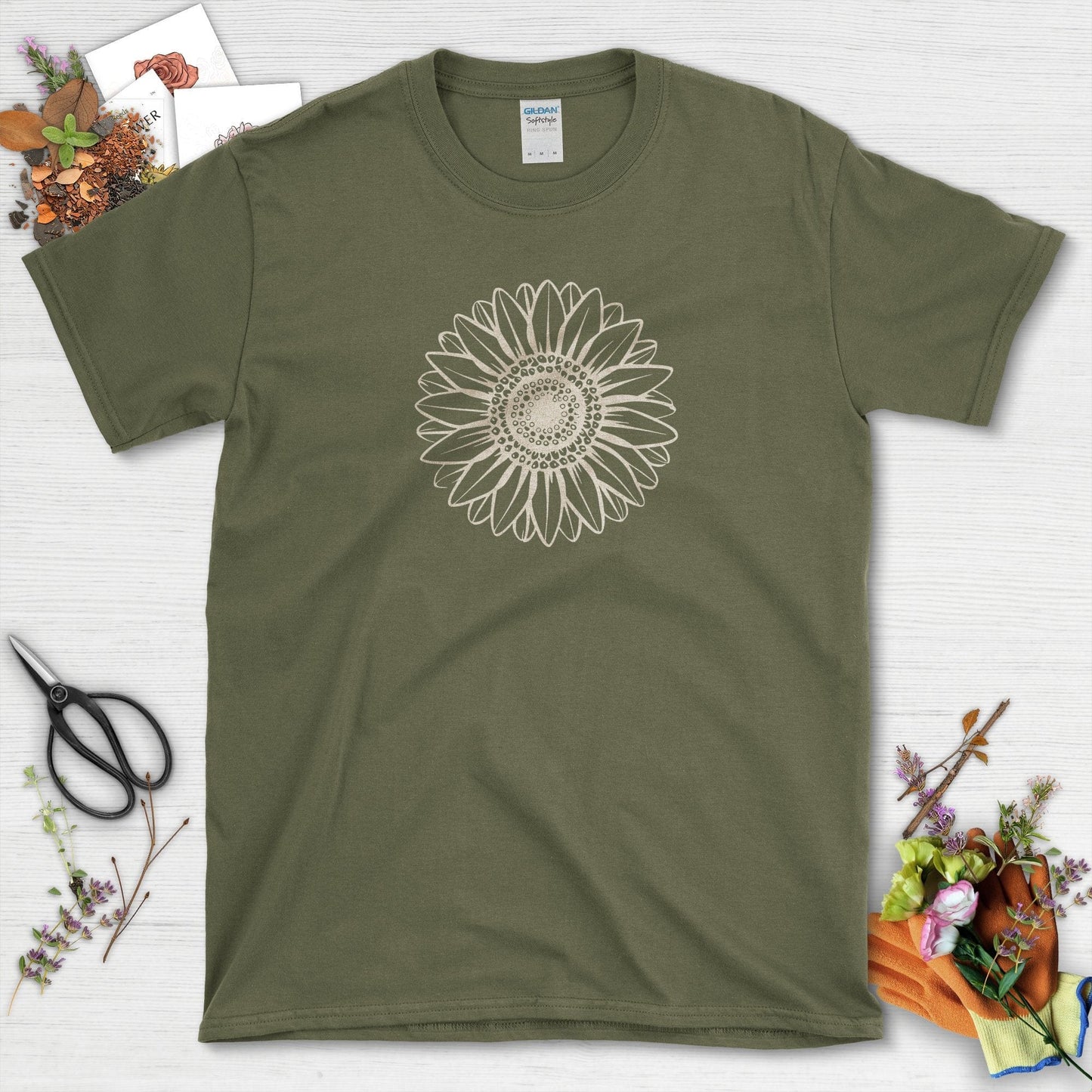 Sunflower Garden-Inspired T-Shirt Military Green / S T-Shirt