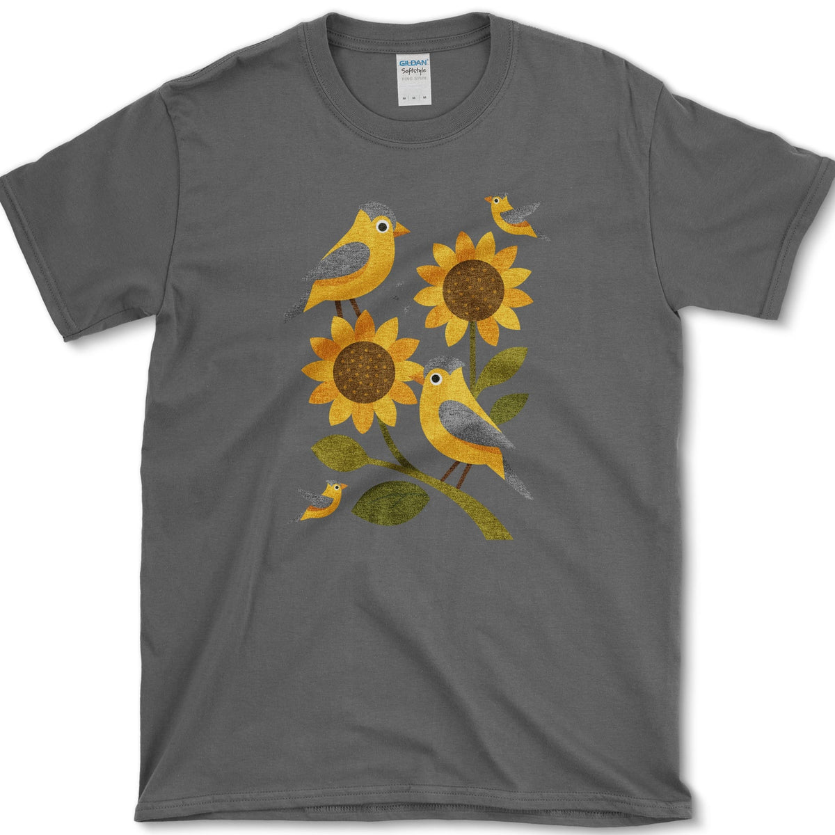 Sunflowers Birds Garden Life T-Shirt Dark Heather / S Essential Tees