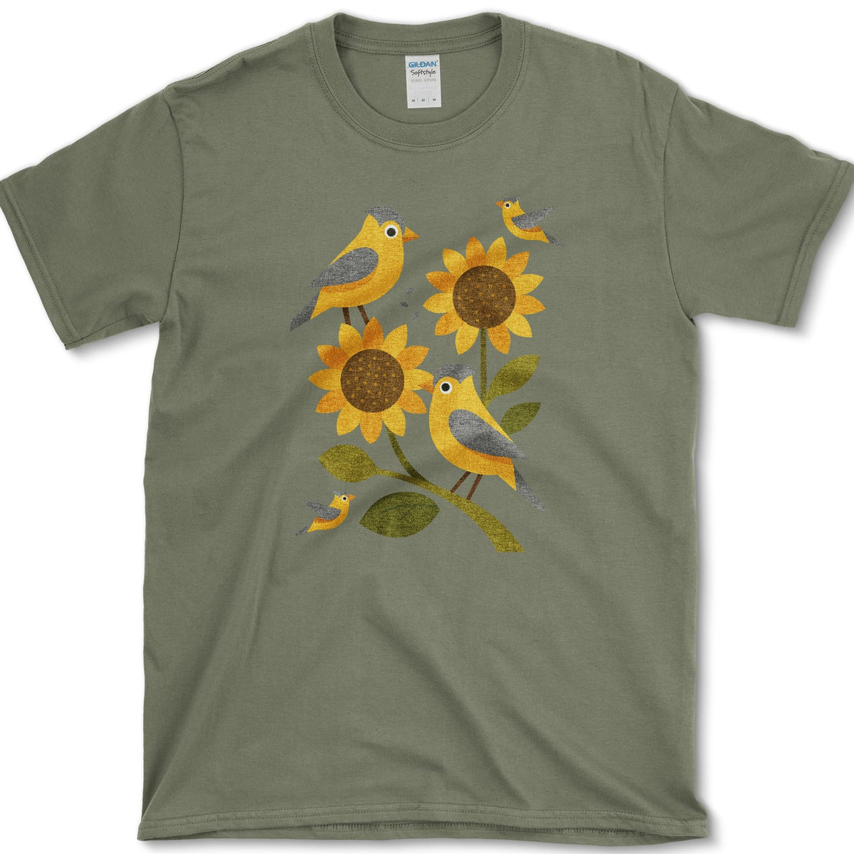 Sunflowers Birds Garden Life T-Shirt Military Green / S Essential Tees