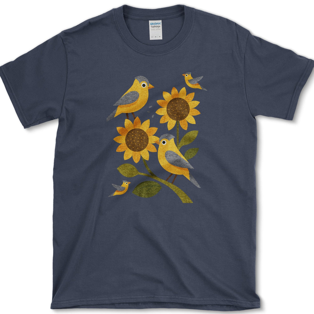 Sunflowers Birds Garden Life T-Shirt Navy / S Essential Tees