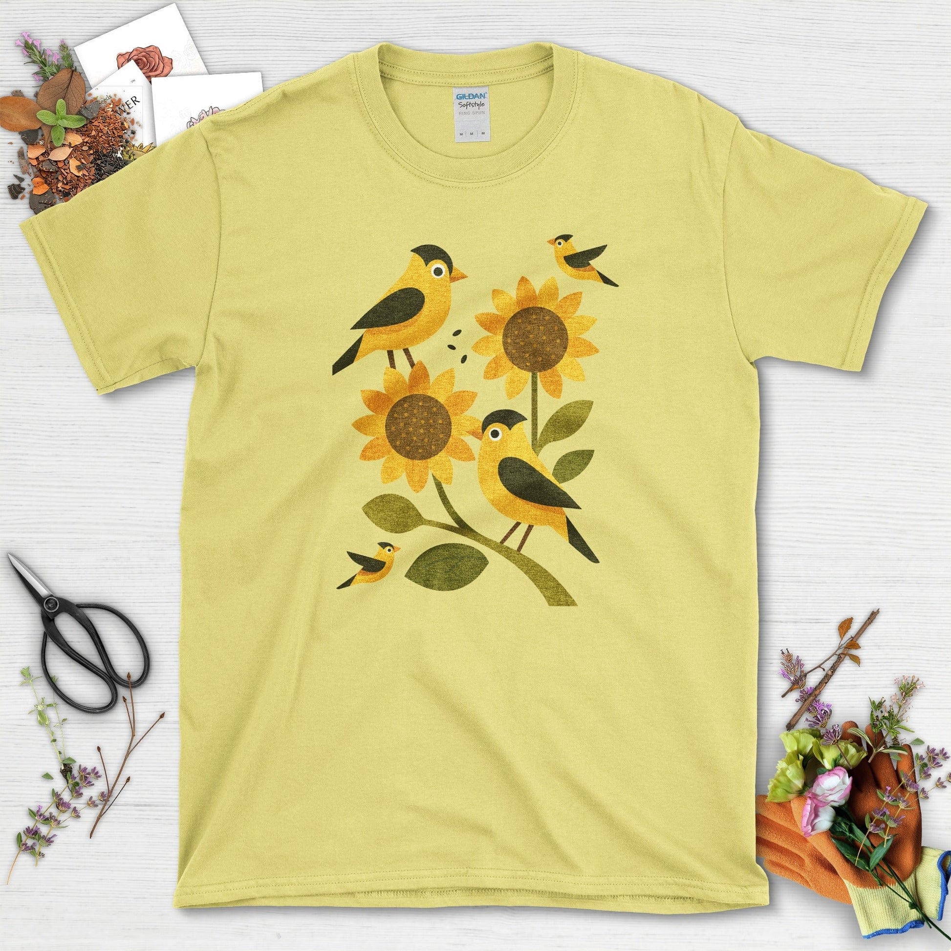 Sunflowers Birds Garden Life T-Shirt T-Shirts / S / Cornsilk Physical Item