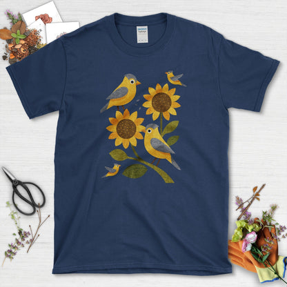 Sunflowers Birds Garden Life T-Shirt T-Shirts / S / Navy Physical Item