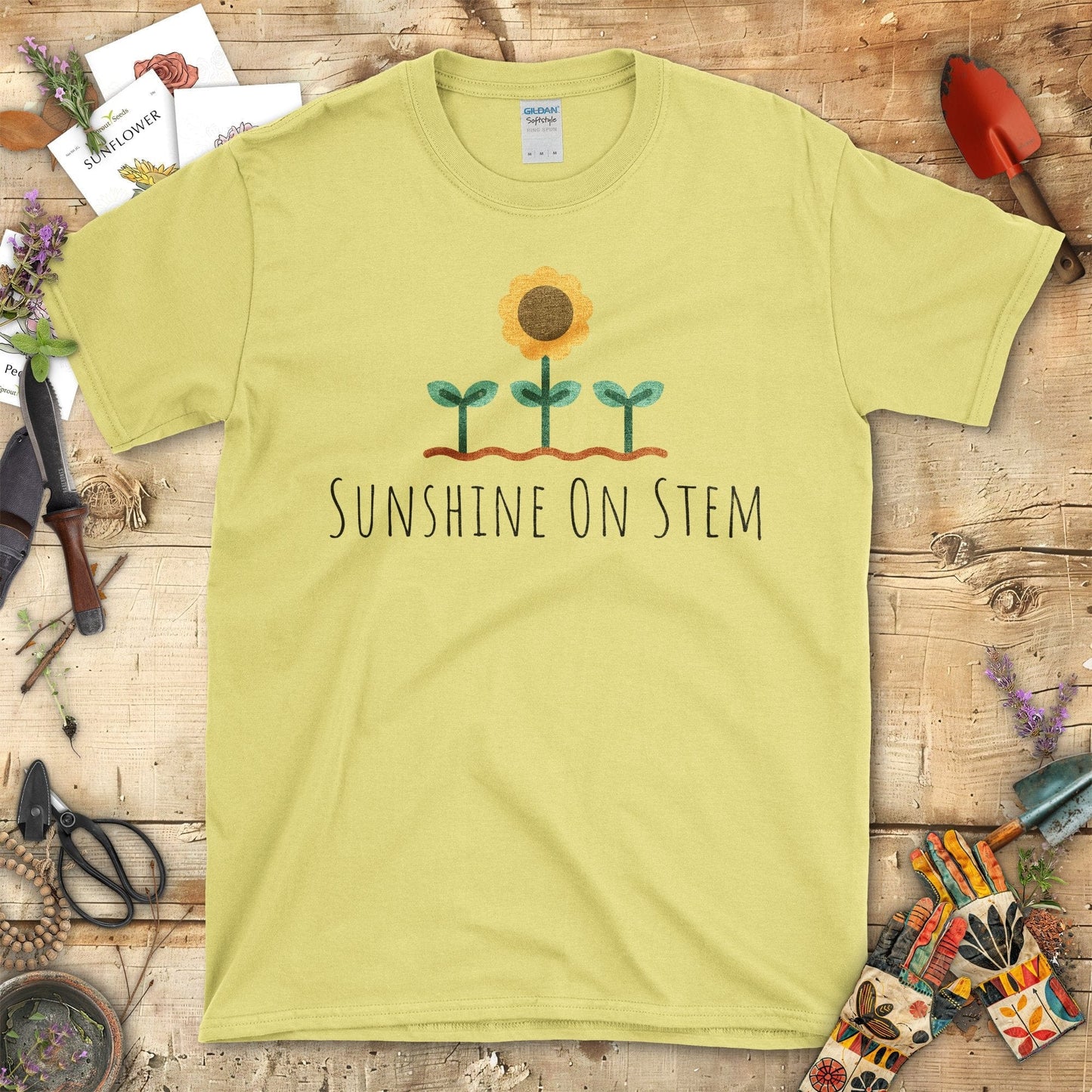 Sunshine On Stem Cute Plants and Sunflower Designer T-Shirt Cornsilk / S T-Shirt