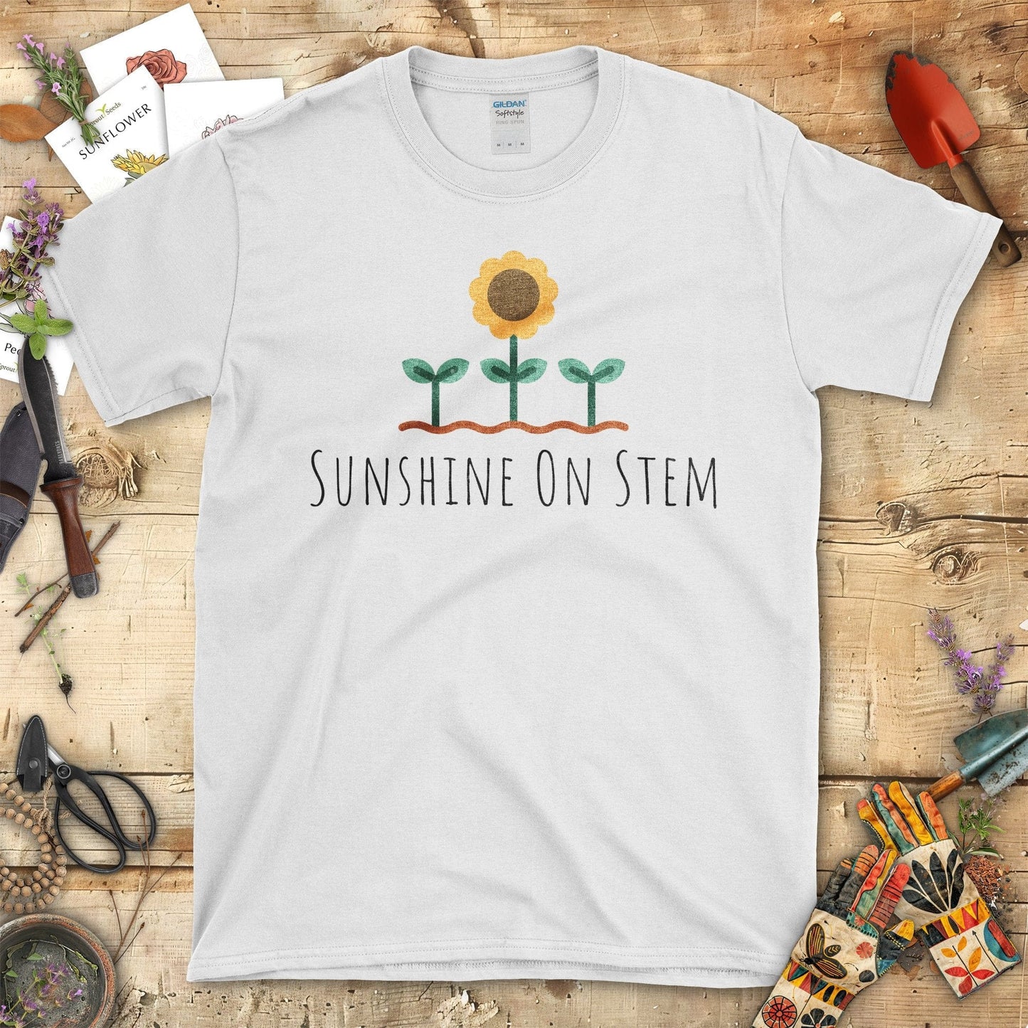 Sunshine On Stem Cute Plants and Sunflower Designer T-Shirt White / S T-Shirt