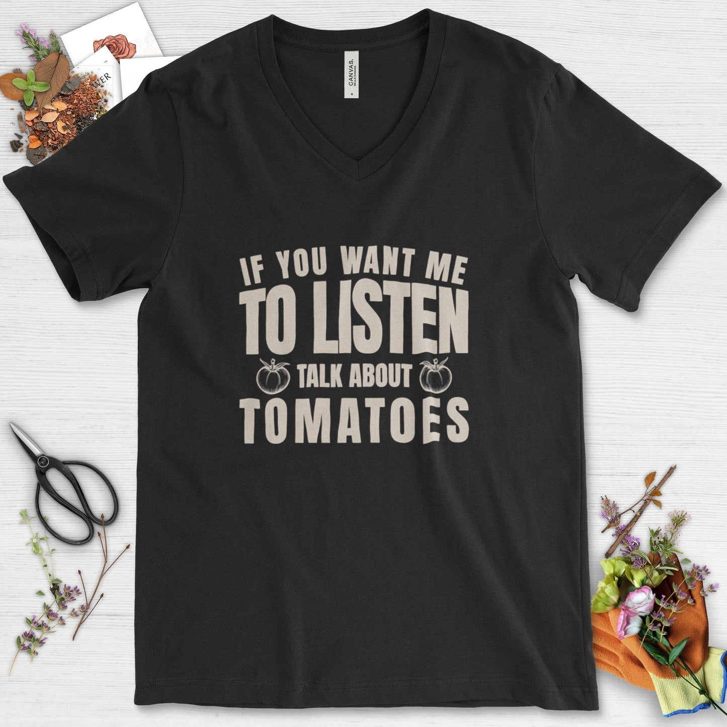 Talk About Tomatoes V-Neck Black / S T-Shirt