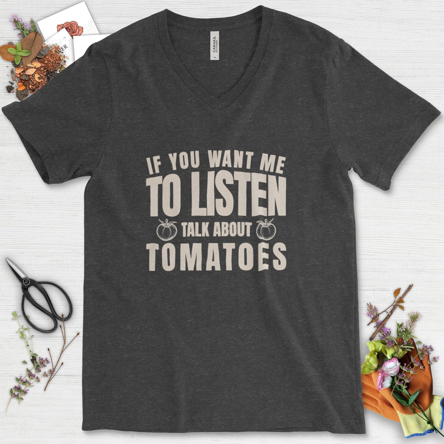 Talk About Tomatoes V-Neck Dark Grey Heather / S T-Shirt
