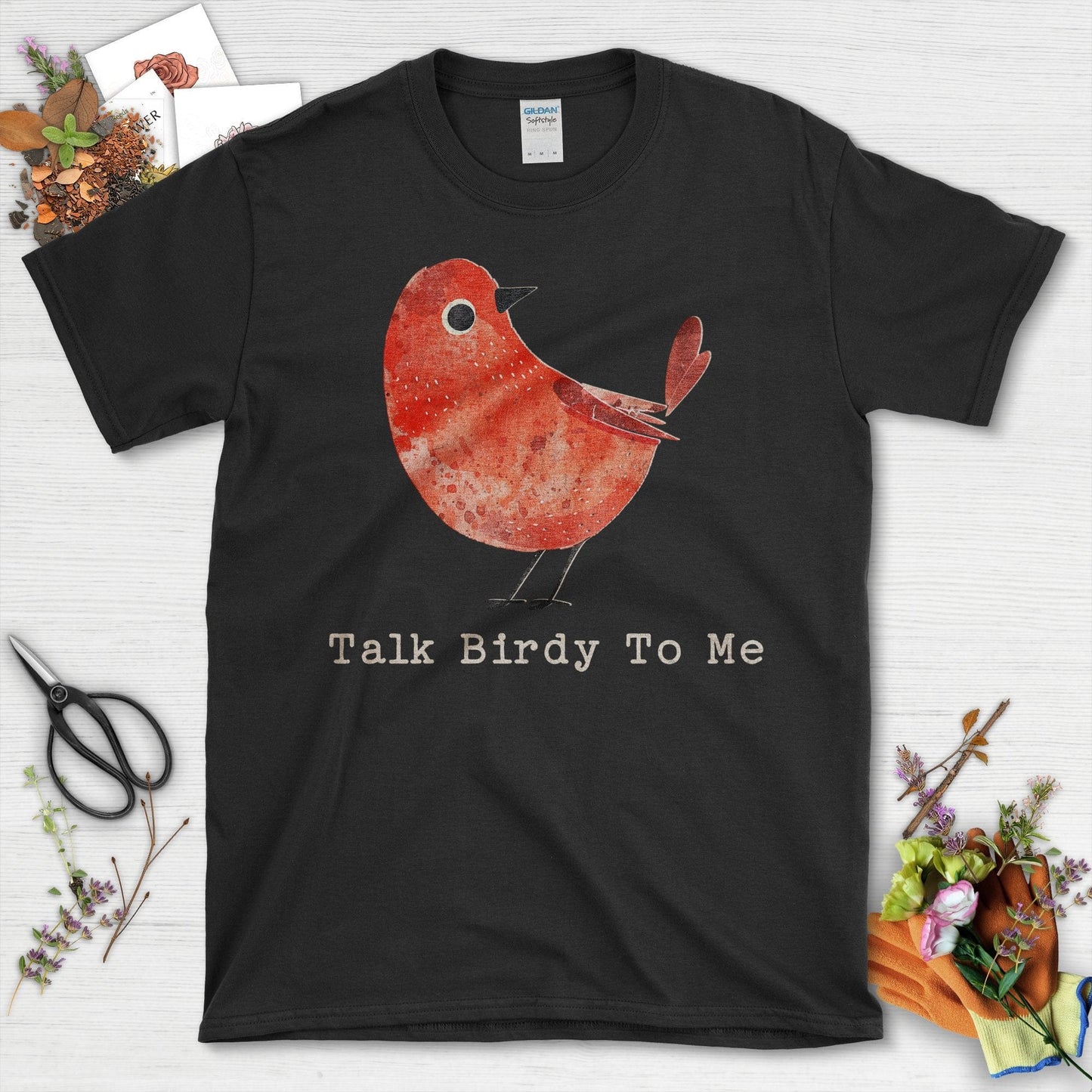 Talk Birdy To Me Artistic Red Bird T-Shirt Black / S T-Shirt