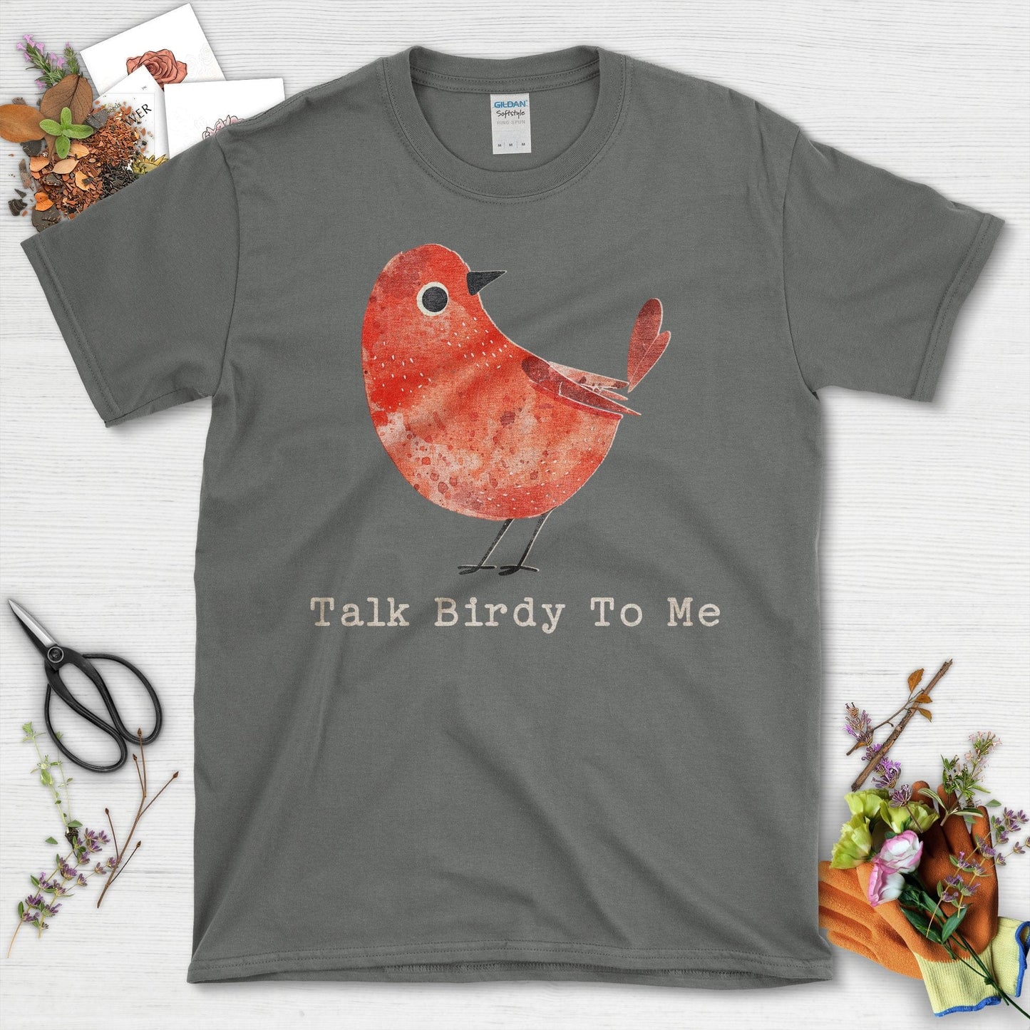 Talk Birdy To Me Artistic Red Bird T-Shirt Charcoal / S T-Shirt