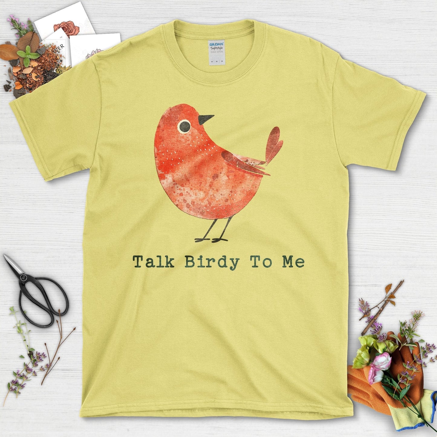 Talk Birdy To Me Artistic Red Bird T-Shirt Cornsilk / S T-Shirt