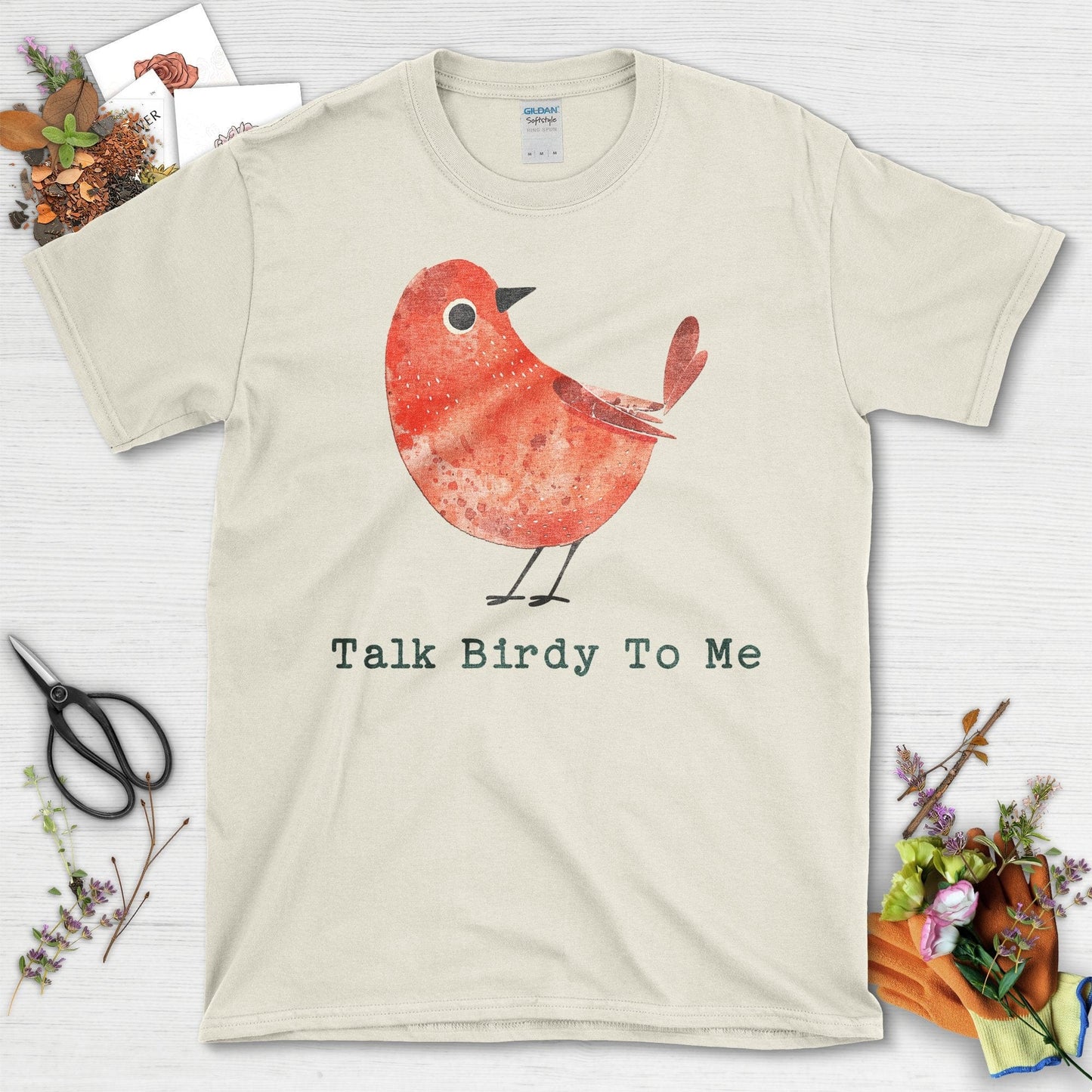 Talk Birdy To Me Artistic Red Bird T-Shirt Natural / S T-Shirt