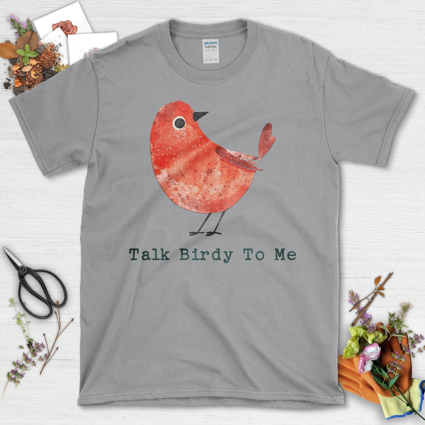 Talk Birdy To Me Artistic Red Bird T-Shirt Sport Grey / S T-Shirt