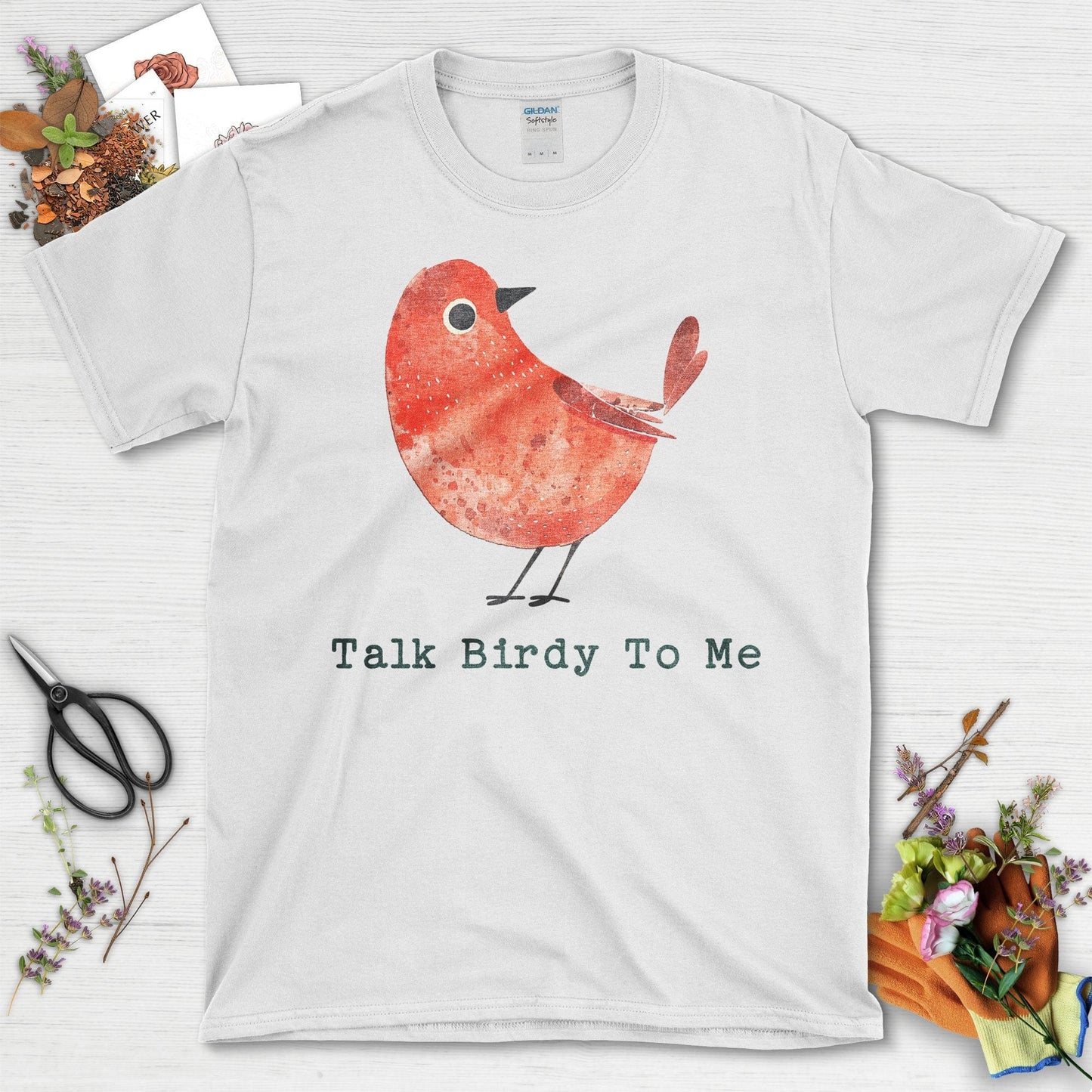 Talk Birdy To Me Artistic Red Bird T-Shirt White / S T-Shirt