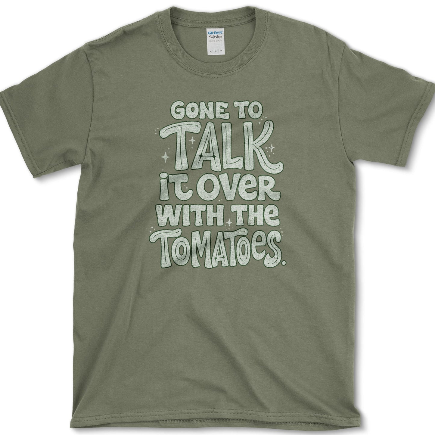 Talk With Tomatoes design featuring tomatoes artwork on a t-shirt