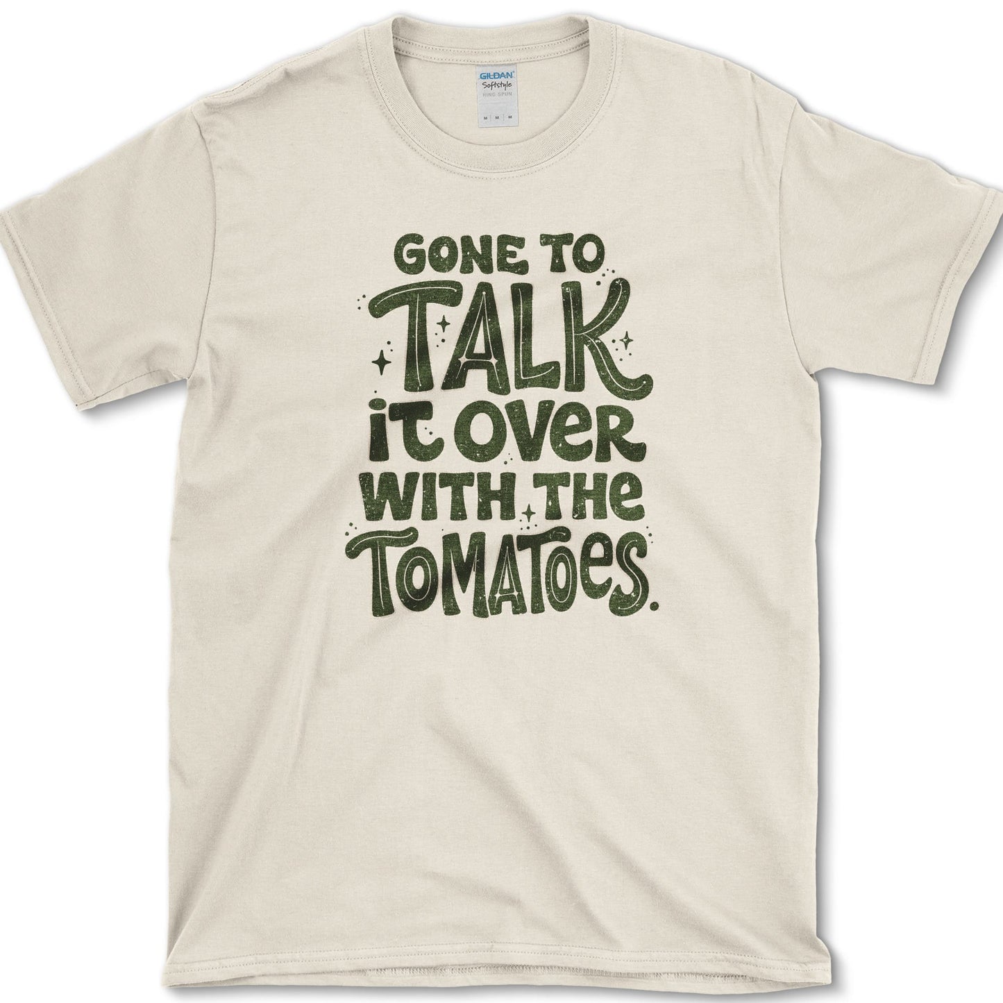 Talk With Tomatoes design featuring tomatoes artwork on a t-shirt